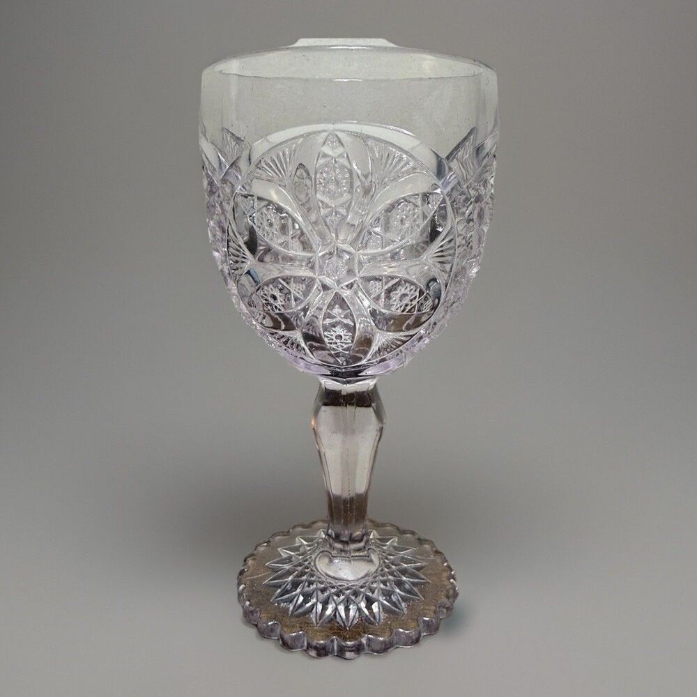 C 1909 PROSPERITY FERRIS WHEEL BY INDIANA GLASS Pink Clear & 6 1/2" H GOBLET VTG